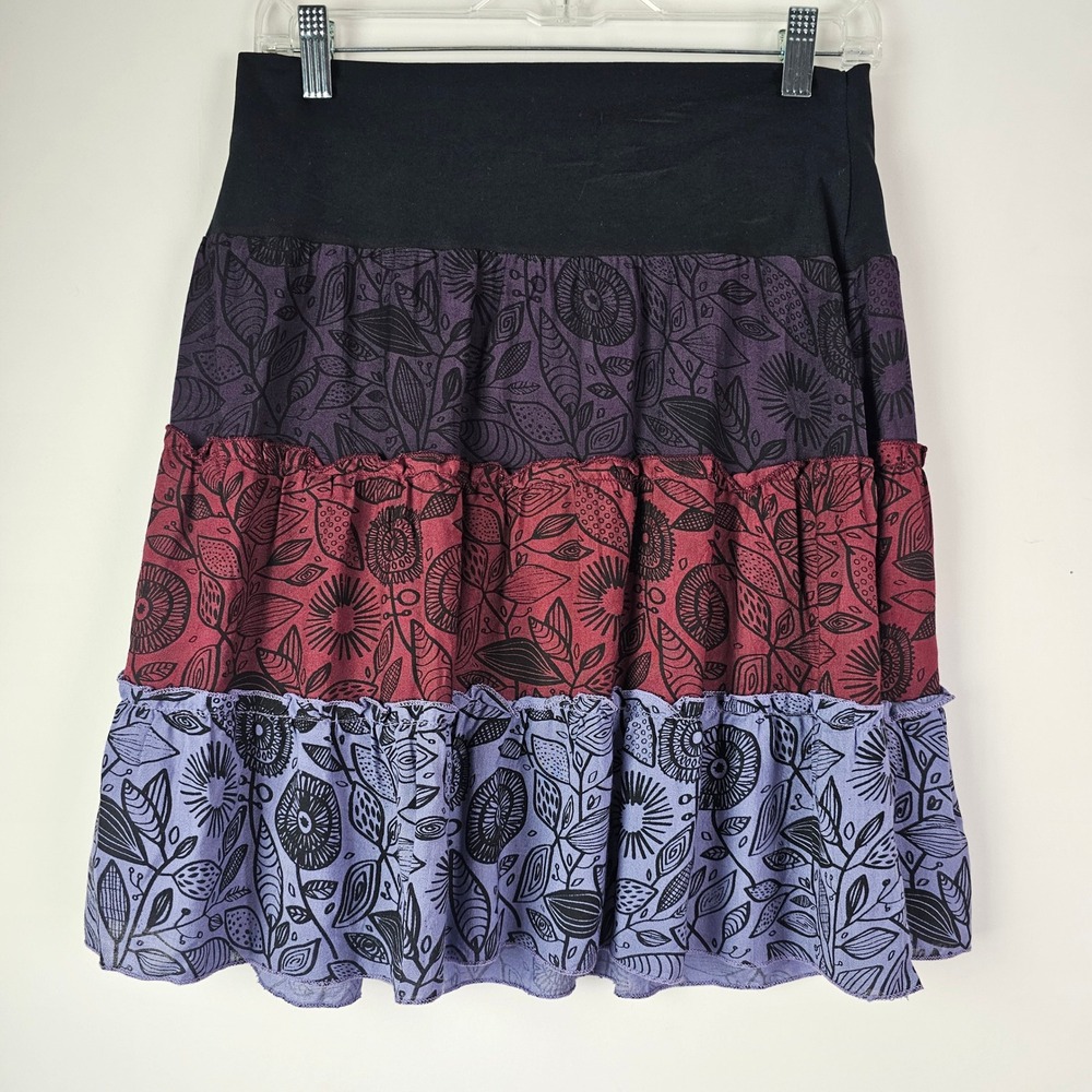 Soul Flower Womens Purple Floral Tiered Boho Mini Skirt Size S/M Made in Nepal